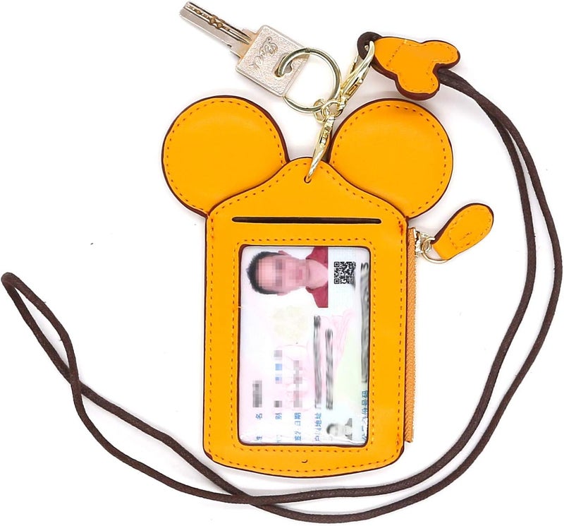 QiMing Mouse Ears Card Holder,PU Lovely Lanyard Family Toys for Girl Woman - Image 1